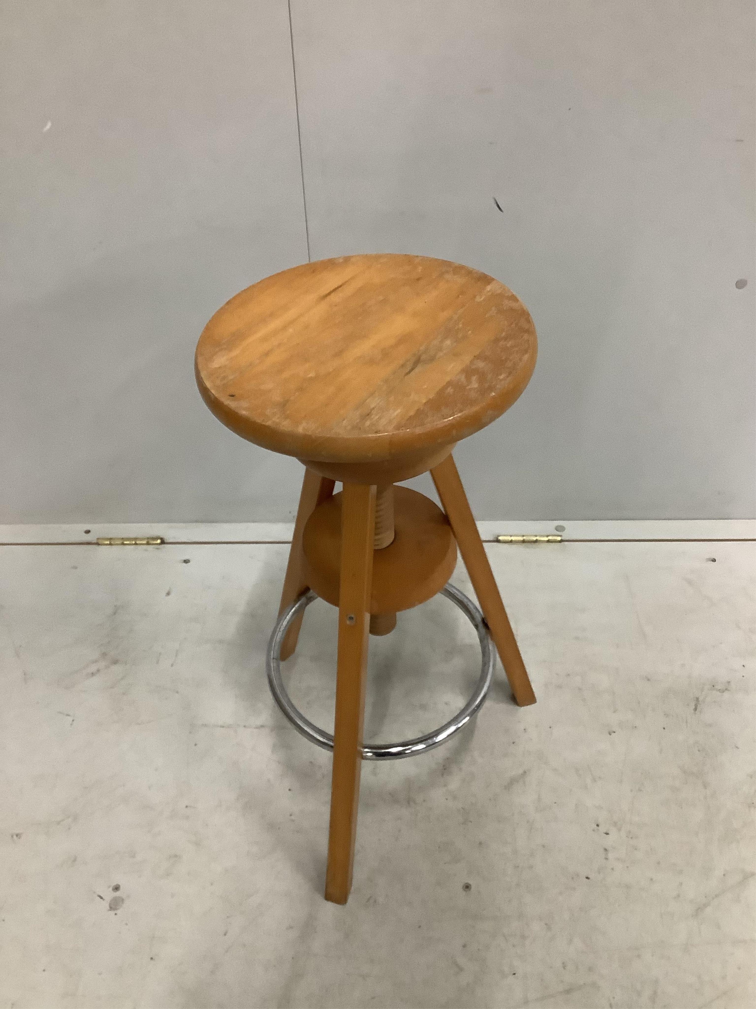 A Contemporary adjustable stool, floor lamp and anglepoise (no fittings). Condition - poor